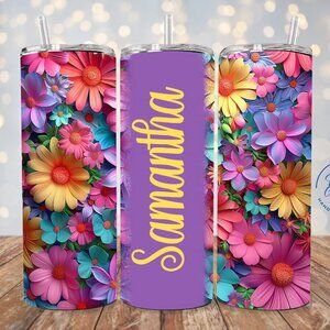 Personalized Floral Tumbler, Custom Flower Tumbler, Custom Name Tumbler